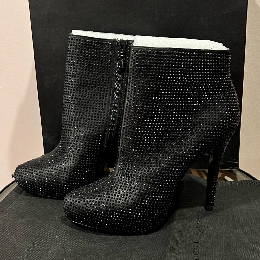 Black Stiletto Crystal Heel Booties - 8M